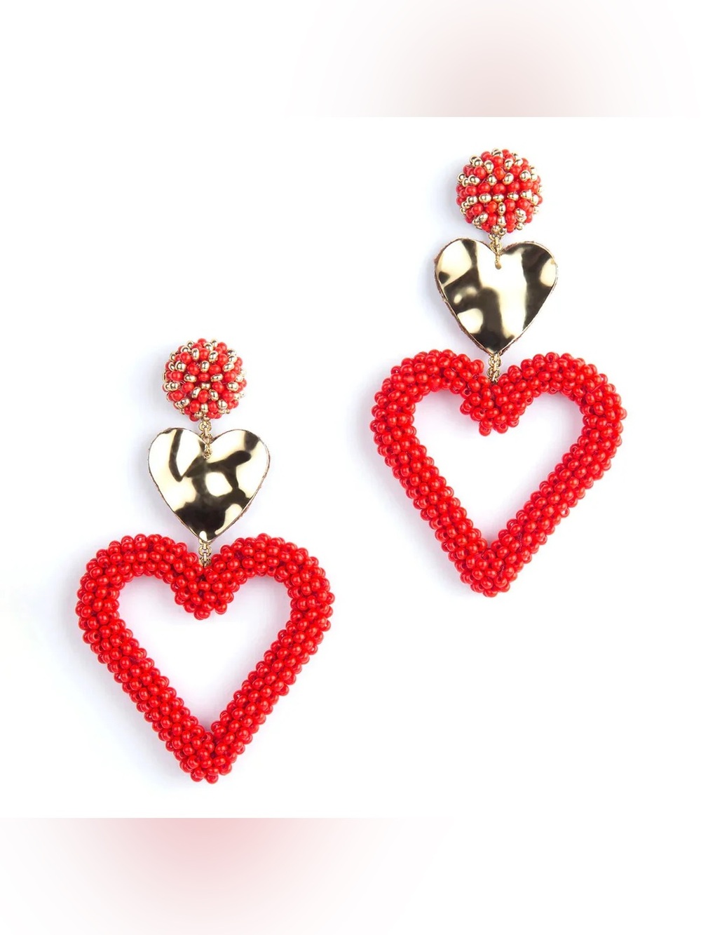 Deepa Gurnani Red Heart Drop Beaded Earrings - Gold Accent